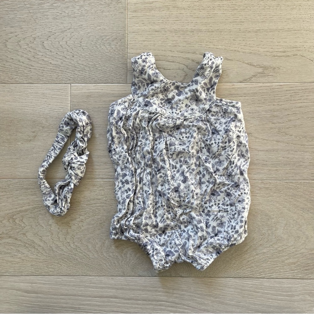 Rylee + Cru June Romper + Headband - Blue Floral